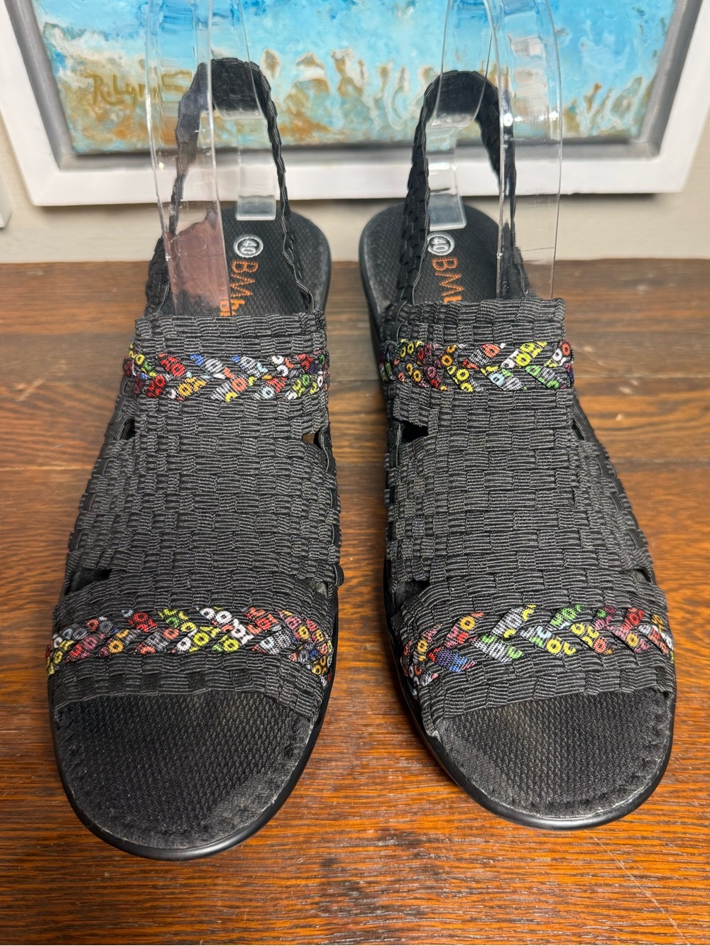 bernie mev. LULIA Black Woven Slingback Sandals Wedge Multicolor 9.5-10 40